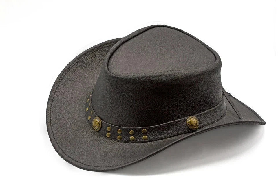 Men and Women Black Genuine Leather Cowboy Western Hat