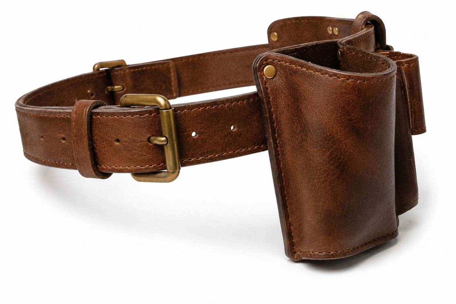 Handcrafted Leather Utility Belt Tool Organizer with Pocket Holders & Brass Hardware