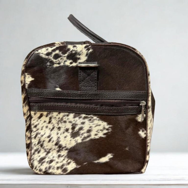 Brown  White Cowhide Duffel Bag  Hair On Hide Western Weekender