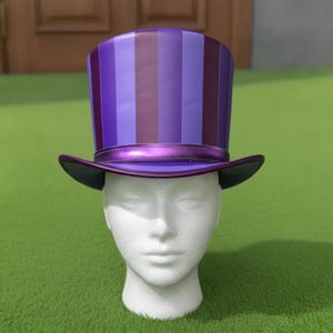 Handmade Purple Striped Top Hat Leather Steampunk Cosplay Festival Gothic Style