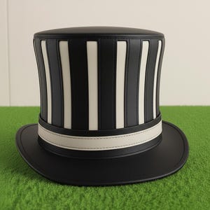 Black  White Leather Steampunk Top Hat  Gothic Victorian Costume Accessory