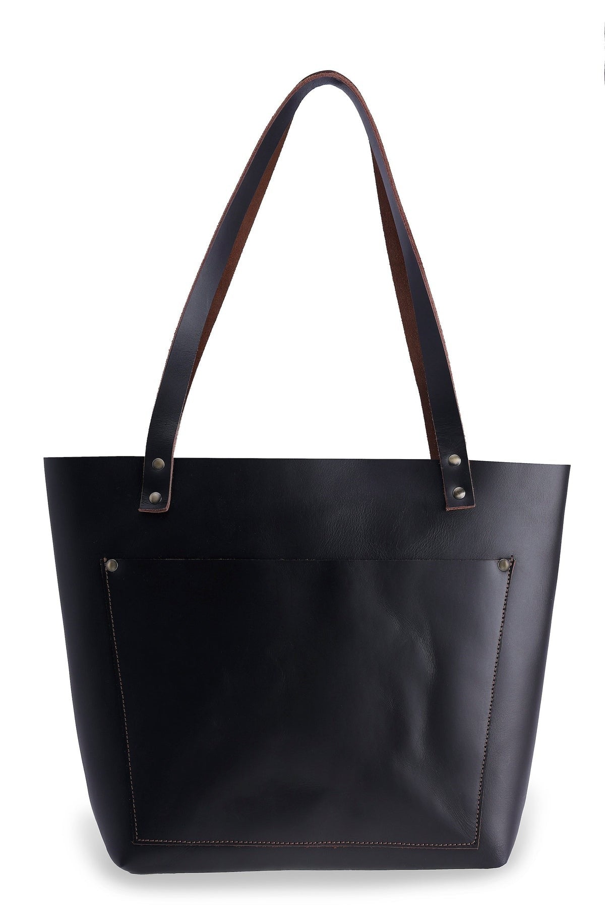 classic leather tote bag - dark brown