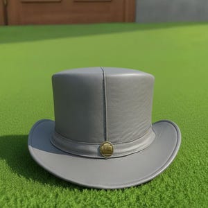 Handmade Grey Leather Top Hat Cosplay Festival Wear Classic Silhouette