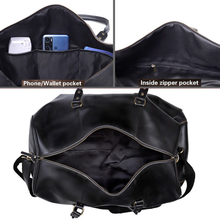 JOHN LEATHER DUFFEL BAG FOR MEN  BLACK