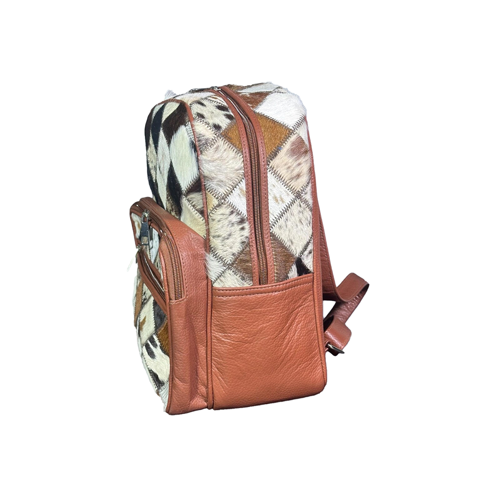 Handmade Cow Hairon Leather Backpack Rustic Patchwork Bag