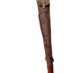 Western Rifle Scabbard 50 Leather  Canvas Rifle Cover with Fur Lining and Adjustable Strap  Vintage Brown Shotgun