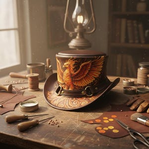 Handmade Leather Top Hat Hand Unisex Fantasy  Steampunk Headwear Steampunk Cosplay