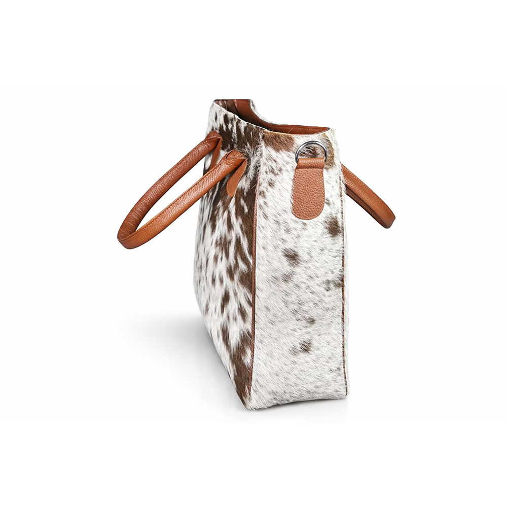 Spotted Cowhide Black and White Leather Tote Bag  Large Capacity Work Bag
