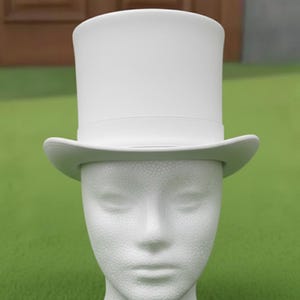 Handmade White Leather Top Hat Classic Steampunk Style Costume Gothic Wedding Party