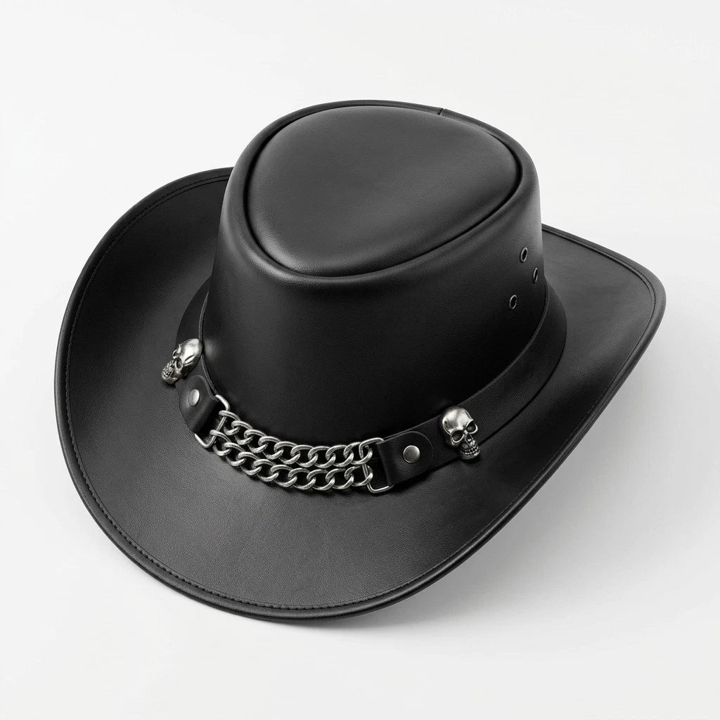 LuxHide Mens Cow Hide Leather Cowboy Western Skull Top Hat Handcrafted