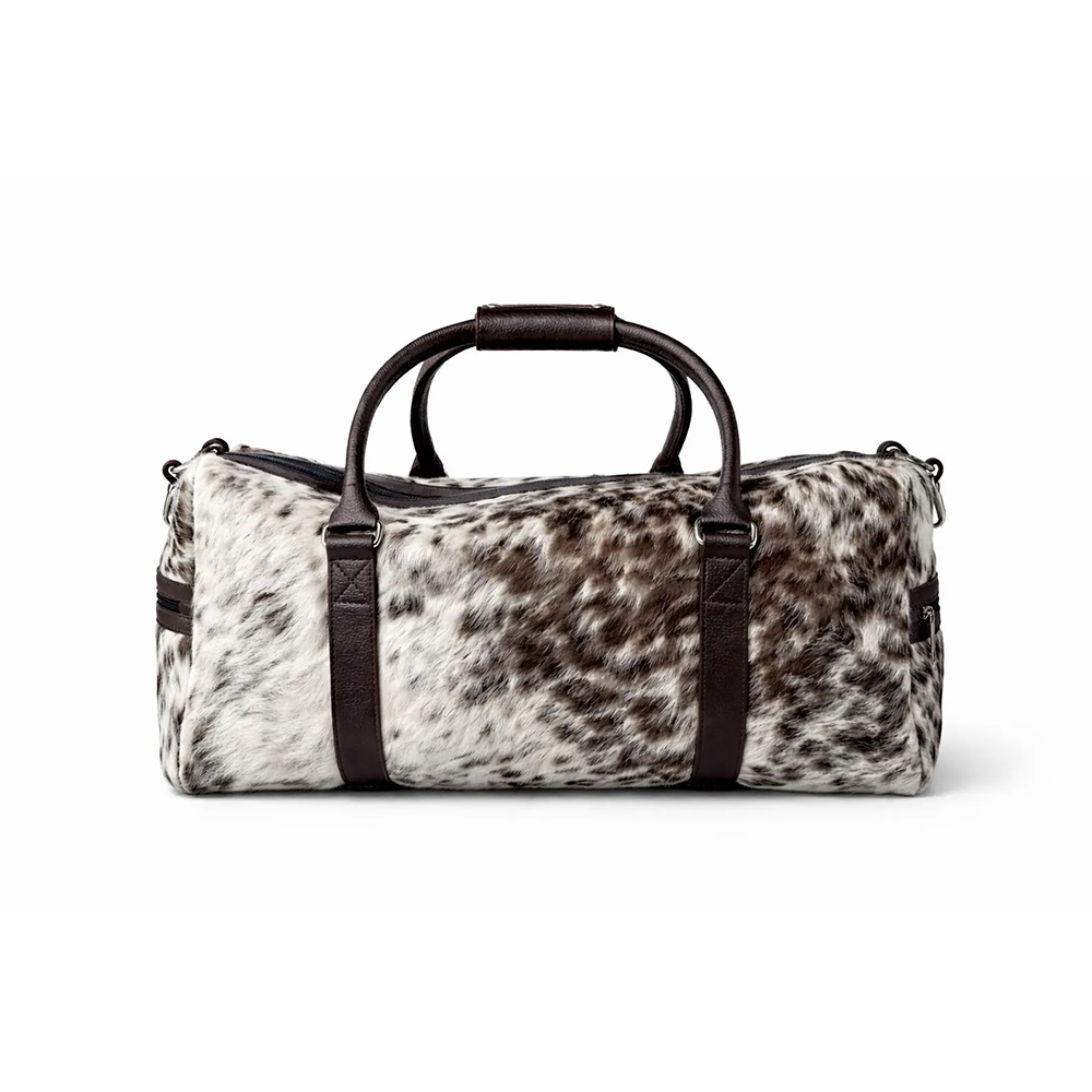 HairOn Cowhide Brown and white Duffle Bag  Handmade Leather Weekender