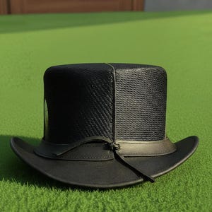 Handmade Black Leather Top Hat with flame design Gothic Steampunk Skull Cosplay