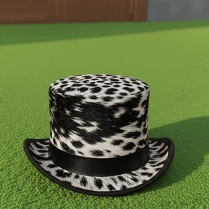 Handmade Black Cowhide Hair On Western Leather Hat For Outdoor Festival Wear