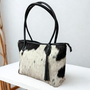 Handmade Cowhide Tote Bag Hair on Hide Leather Shoulder Bag