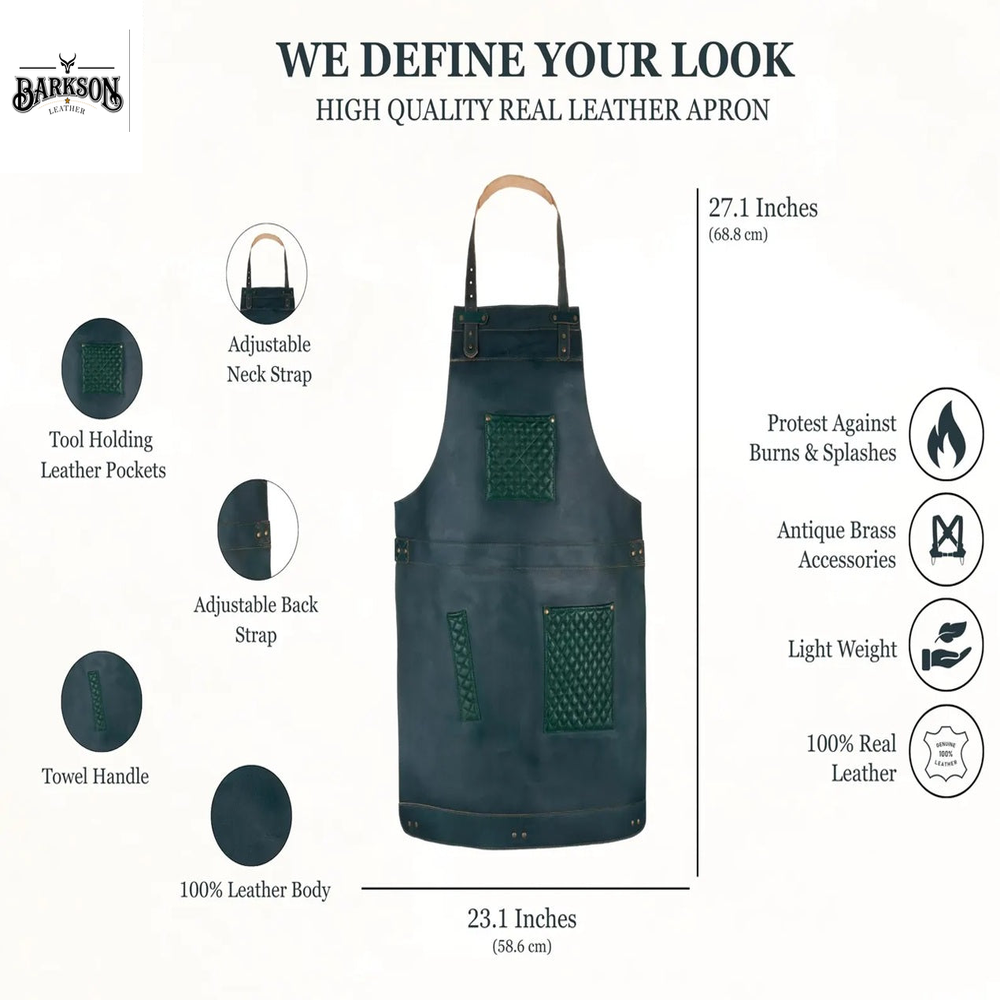 The City of London Leather Apron with handmade stitching on Leather pockets