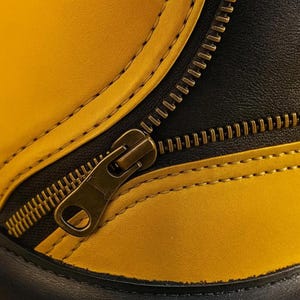 Handmade Yellow Black Zip Leather Top Hat Steampunk Cosplay Festival Costume Style