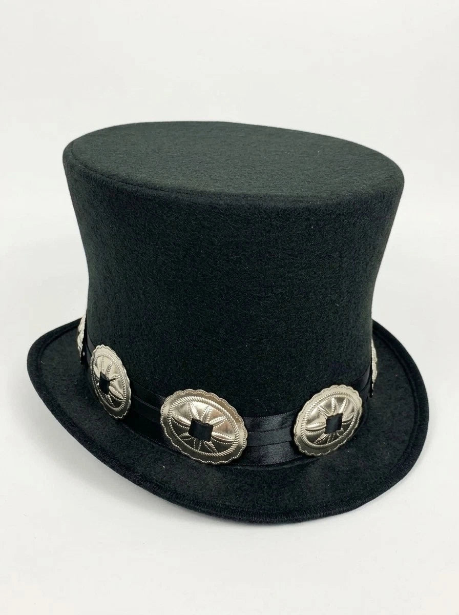 ROCK STAR PLAIN TOP HAT CONCHO LEATHER BAND VICTORIAN MAD HATTER USA MADE