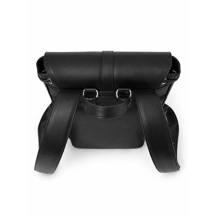 Black Leather Rucksack, Vintage Minimalist Travel Backpack, Laptop Bag