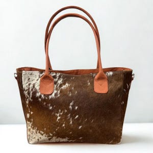 Handmade Cowhide Tote Bag Hair On Leather Shoulder Bag