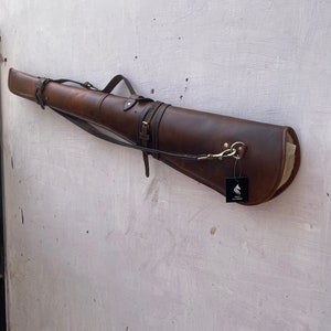 Western Rifle Scabbard  31 to 44 Brown Ombre Leather Scabbard Cover with Fur Lining Carrying Handle Ammo Pockets and Adjustable Strap