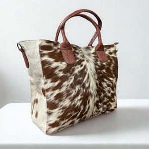Cowhide Tote Bag Genuine Hair on Leather Western Shoulder Purse Handmade Boho Bag for Her