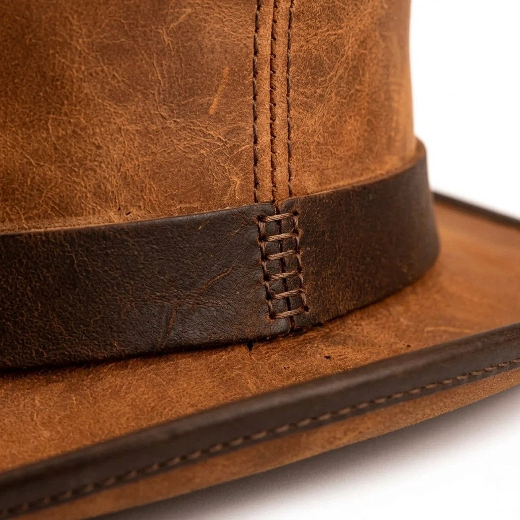 Handmade Brown Leather Top Hat Steampunk Western Cowboy Victorian Hat