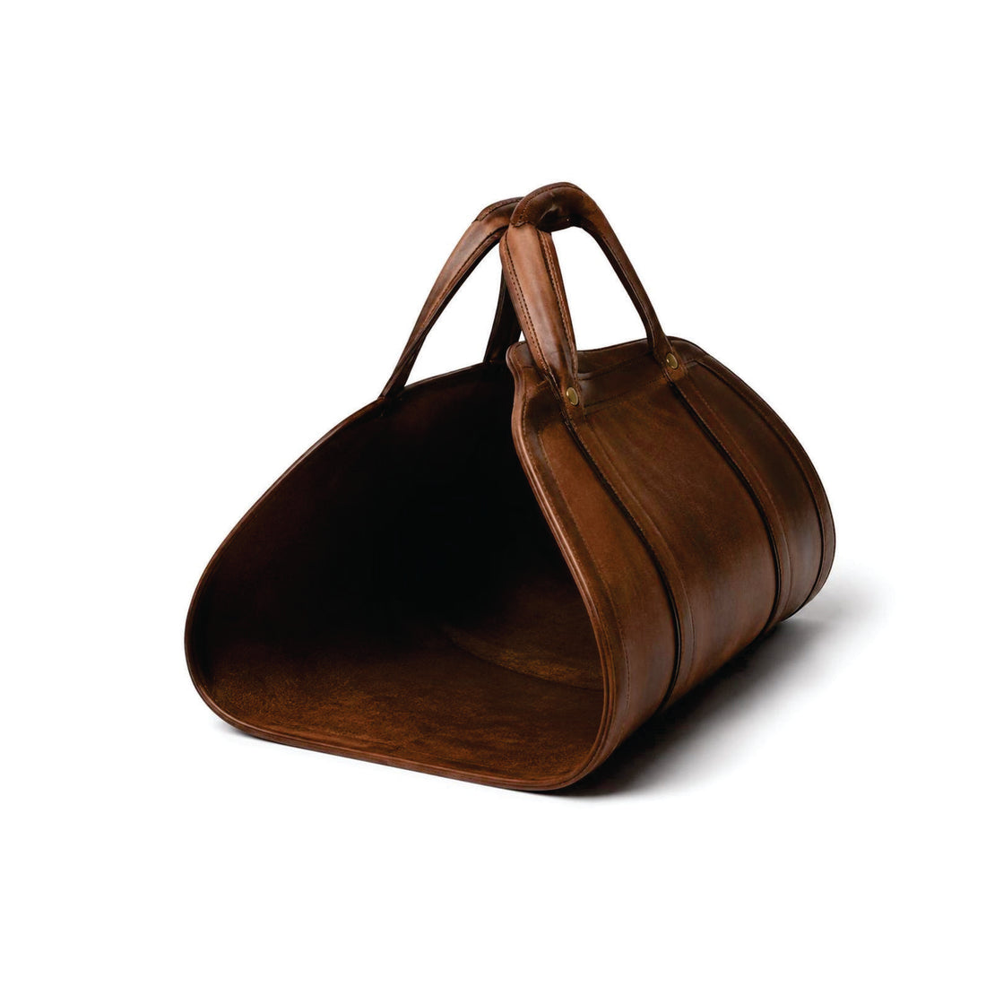 Handcrafted Vintage Brown Leather Log Carrier Bag - Wood Storage