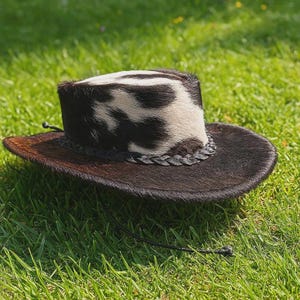 Handmade Unisex Cowhide Leather Fedora Top Hat Steampunk Cowboy Style