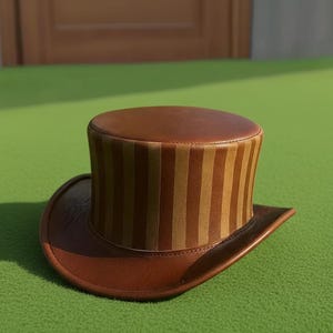 Handmade Striped brown Leather Top Hat Steampunk Victorian Cosplay
