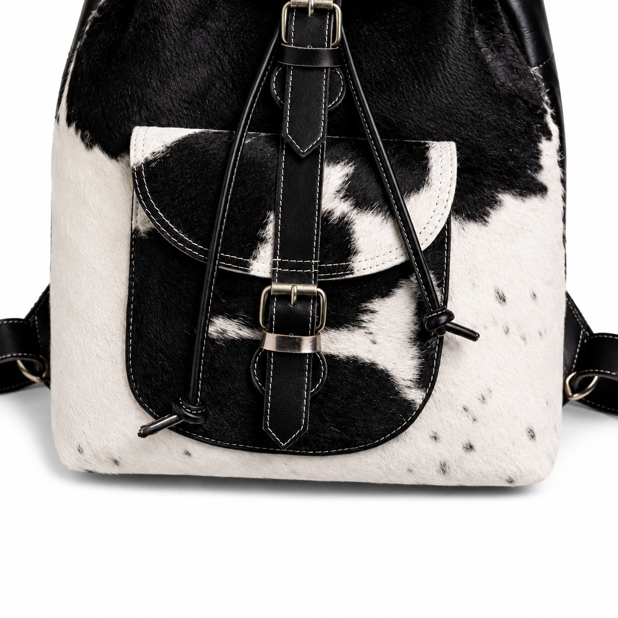 Handmade Tan & White Cow Hairon Leather Backpack  Rustic Chic Unique Everyday Use Bag