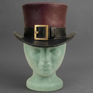 Handmade Leather Top Hat with Buckle Steampunk Victorian Gothic Cosplay Hat