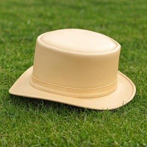 Handmade Beige Leather Top Hat Unique Steampunk  Victorian Style