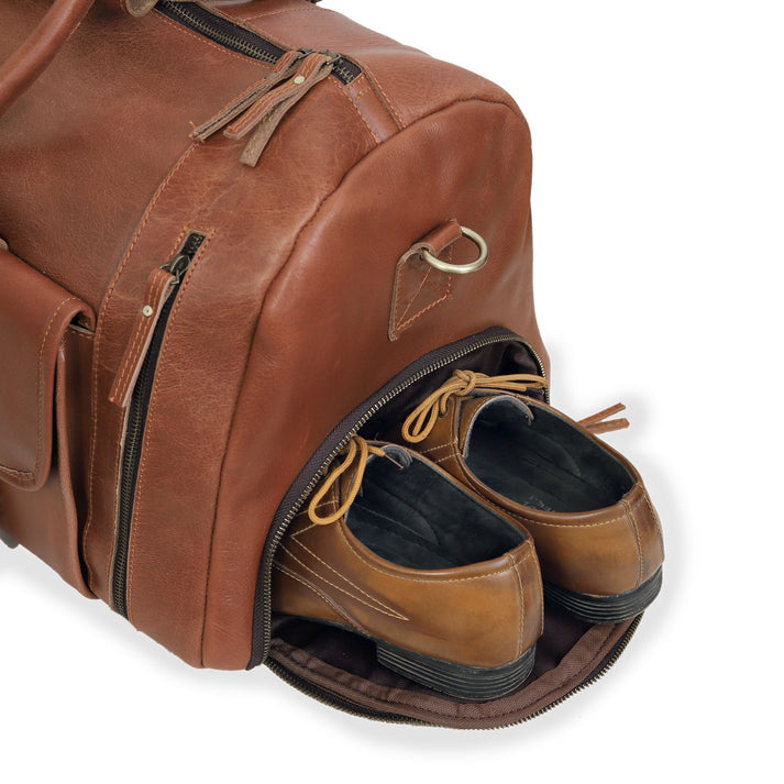 Leather Duffel Bag for Men  Tan  20 INCH