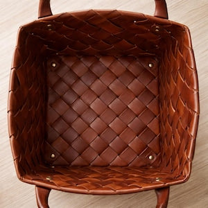 Handmade Brown Storage Leather Basket Firewood Vintage Woven