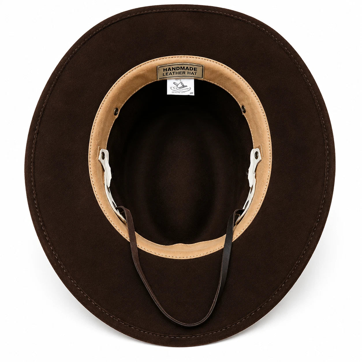 Brown Leather Cowboy Hat Western Concho Studs White Band Chin Strap Rancher