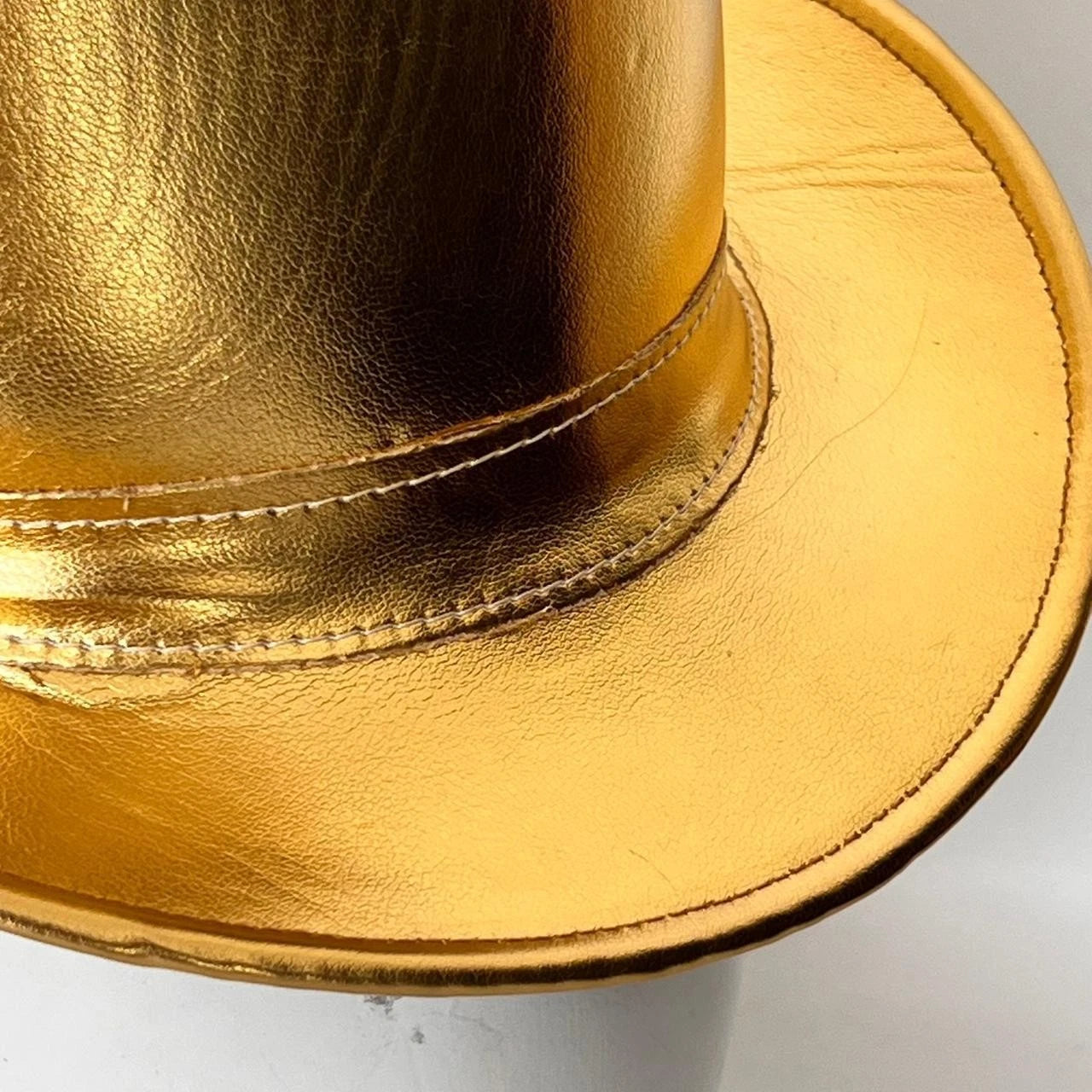 Gold Leather Top Hat with Feather  Handmade Steampunk Victorian Costume Hat