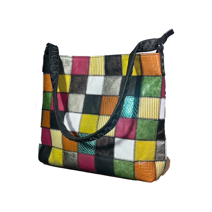 Cow Finish Leather Tote Bag Western Patchwork Bohemian Style