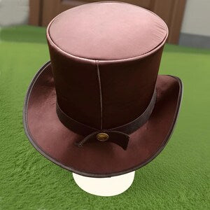 Handmade Silk Leather Top Hat with Band Steampunk Gothic Festival Cosplay