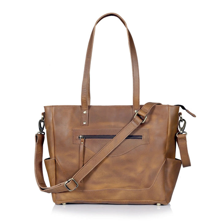 marilyn buffalo leather laptop tote bag-tan