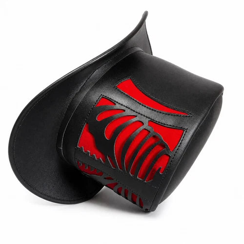 Black Red Leather Skeleton Rib Cage Top Hat Gothic Steampunk Biker Costum