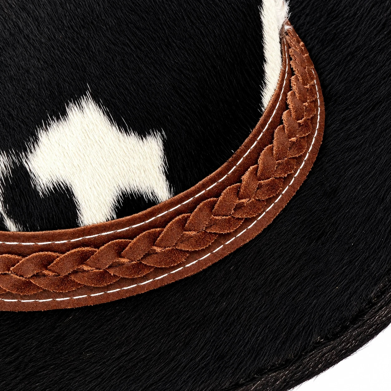 Mens Cowhide Leather Cowboy Hat Spotted Brown Braided Band Western Steampunk