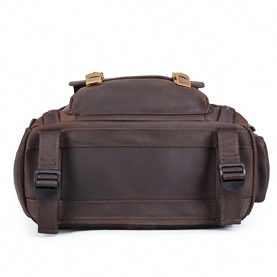 Large Leather Backpack Camera Bag with Tripod Holder