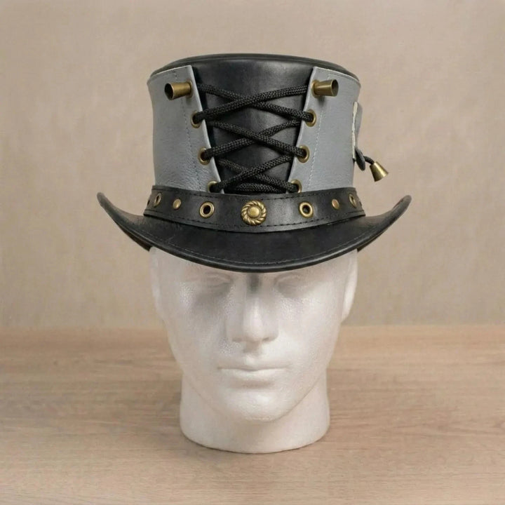 Handmade Genuine Leather Steampunk Top Hat Black Gothic Victorian Unisex Hat