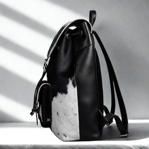 Handmade Tan  White Hair On Cowhide Leather Backpack  Rustic Chic