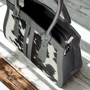 Cowhide Leather Tote Western Hair On Handbag Gift for Her
