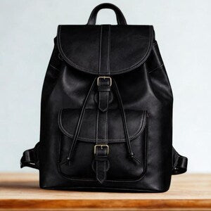 Handmade Full Grain Leather Backpack Black Rucksack White Stitch Vintage Laptop Bag