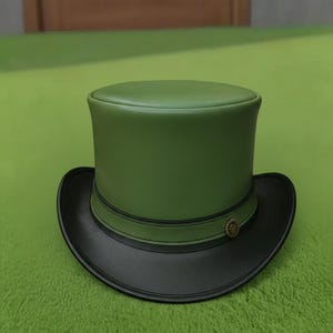 Handmade Green  Black Leather Top Hat Steampunk Victorian Gothic Cosplay Festival Hat