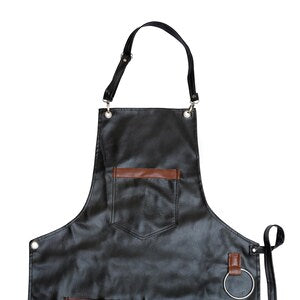 Black Leather Barber Apron Adjustable with Pockets