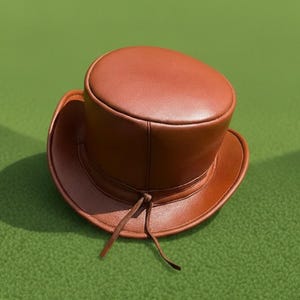 Handmade Brown Leather Top Hat Goth Steampunk Festival Cosplay Costume Party Wear