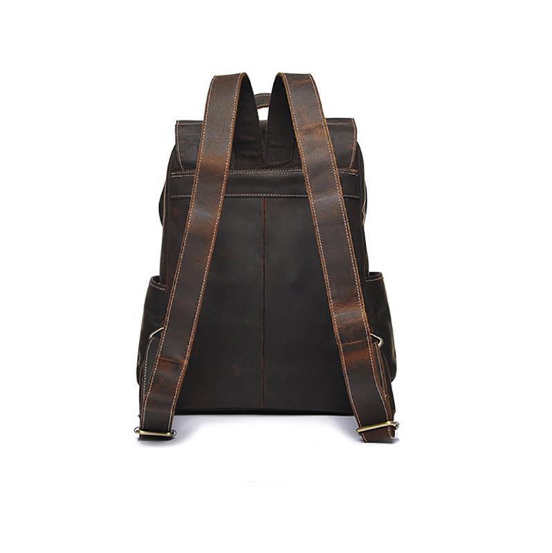 Dark Brown Leather Backpack Back View